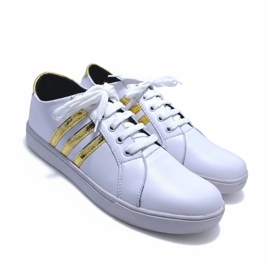 White & Gold Casual Sneaker – Unisex Stylish Everyday Wear
